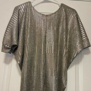 Kim & Cami Gold Metallic Ribbed Dolman Sleeve Stretch Medium